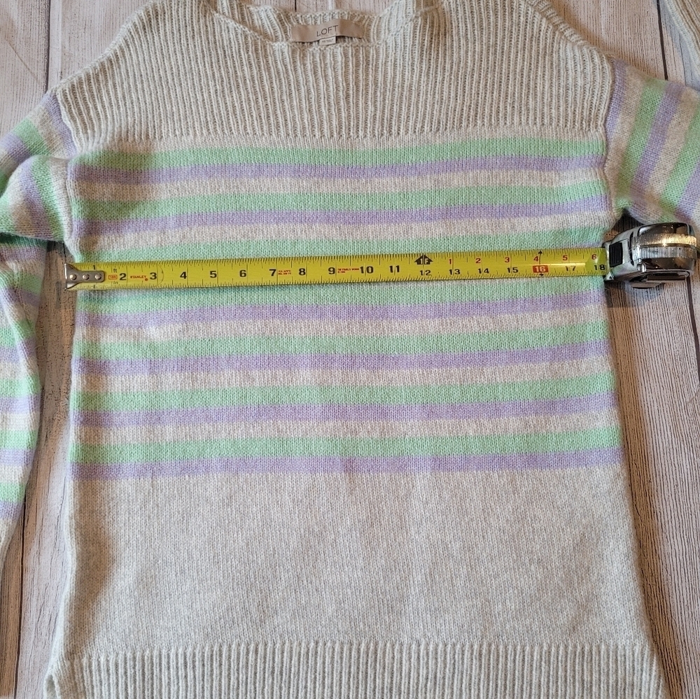 Loft Striped Light Gray Mint Lavender Sweater XS - Picture 5 of 7